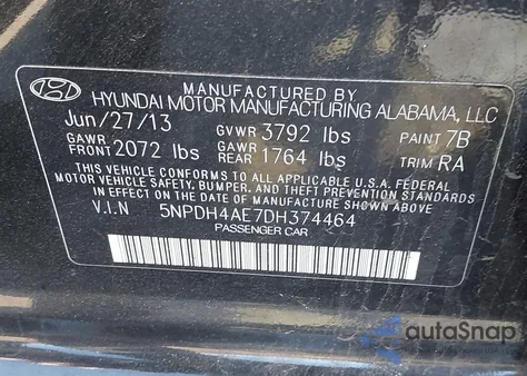 2013 Hyundai Elantra Gls from USA, damaged, VIN 5NPDH4AE7DH374464